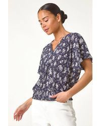 Roman Petite - Floral Print Crinkle Blouson Top - Lyst