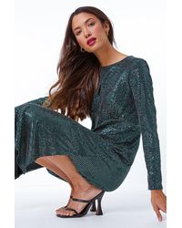 Roman - Sequin Keyhole Detail Ruched Midi Dress - Lyst