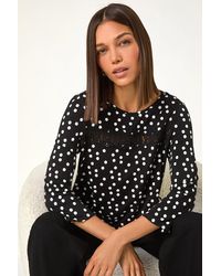 Roman - Spot Print Lace Trim Stretch Top - Lyst