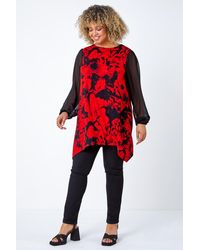 Roman Curve - Floral Chiffon Sleeve Stretch Top - Lyst