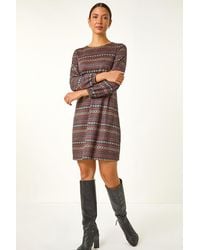 Roman - Heart Print Swing Stretch Dress - Lyst
