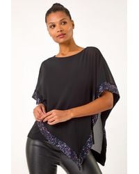 Roman - Sequin Hem Overlay Stretch Top - Lyst