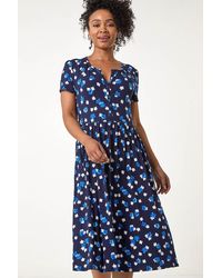 Roman Petite - Stretch Ditsy Print Button Detail Dress - Lyst