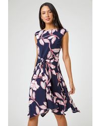 Roman - Floral Tie Waist Hanky Hem Asymmetric Dress - Lyst