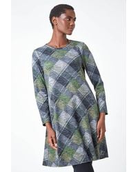 Roman - Check Print Swing Stretch Dress - Lyst