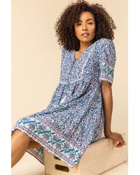 Roman - Floral Border Print Shift Tea Dress - Lyst