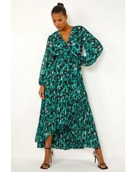 Roman - Abstract Print Wrap Front Pleated Maxi Dress - Lyst