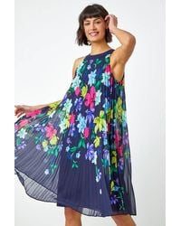 Roman - Halter Neck Floral Pleated Chiffon Swing Dress - Lyst