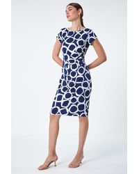 Roman - Ring Print Gathered Stretch Bodycon Dress - Lyst