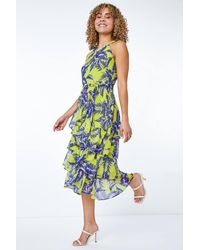 Roman Petite - Tiered Tropical Print Midi Dress - Lyst