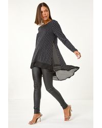 Roman - Metallic Print Chiffon Hem Stretch Top - Lyst