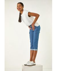 Roman - Turn Up Stretch Cropped Cargo Trousers - Lyst