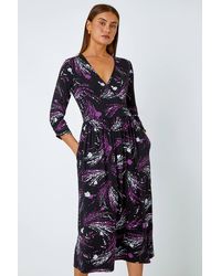 Roman - Abstract Print Wrap Midi Stretch Dress - Lyst