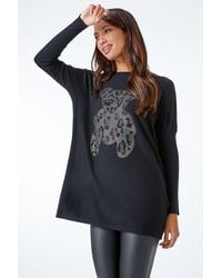 Roman - Embellished Animal Print Bear Longline Jumper - Lyst