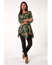Roman - Floral Print Hanky Hem Stretch Top - Lyst
