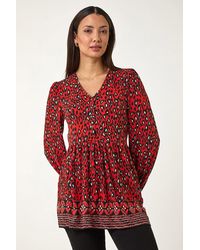 Roman - Abstract Printed V-Neck Tunic Top - Lyst