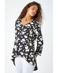 Roman - Abstract Print Zip Detail V-Neck Stretch Top - Lyst