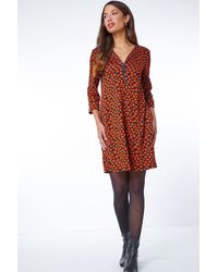 Roman - Spot Print Zip Front Shift Dress - Lyst