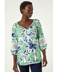Roman - Floral Print Tie Front Top - Lyst