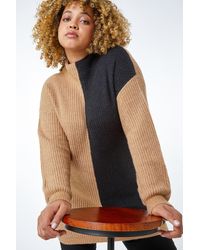 Roman Curve - Colourblock High Neck Longline Jumper - Lyst