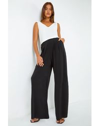 Roman - Button Detail Wide Leg Stretch Trousers - Lyst