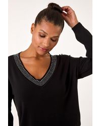 Roman - Hotfix Trim V-Neck Knit Jumper - Lyst