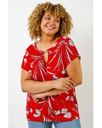 Roman Curve - Floral Print Keyhole Detail V-Neck Top - Lyst