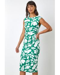 Roman - Leaf Print Luxe Stretch Shift Dress - Lyst