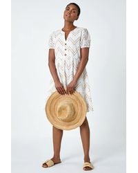 Roman - Zig-Zag Embroidered Cotton Tunic Dress - Lyst