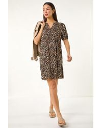 Roman - Animal Print Pintuck Smock Dress - Lyst