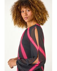 Roman - Stripe Print Mesh Overlay Top - Lyst