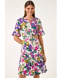 Roman - Floral Frill Cotton Shirt Dress - Lyst