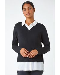 Roman - Shirt Collar Stretch Top - Lyst