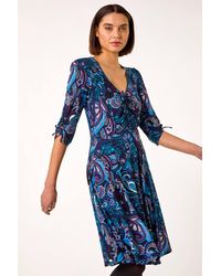 Roman - Paisley Gathered Stretch Dress - Lyst