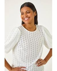 Roman - Broderie Puff Sleeve Top - Lyst