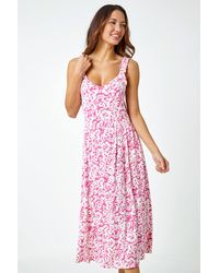 Roman - Sleeveless Floral Midi Stretch Dress - Lyst