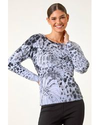 Roman - Fluffy Tropical Print Knit Jumper - Lyst