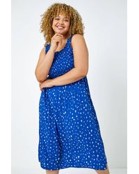 Roman Curve - Shirred Frill Detail Midi Dress - Lyst