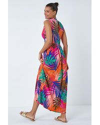 Roman - Tropical Gathered Stretch Wrap Maxi Dress - Lyst