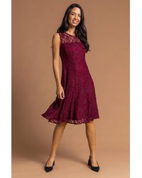 Roman - Glitter Lace Fit And Flare Dress - Lyst