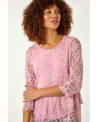 Roman - Burnout Rose Detail Asymmetric Top - Lyst