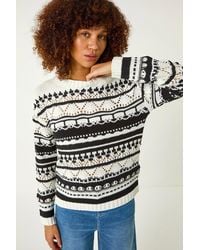 Roman - Contrast Pointelle Knit Jumper - Lyst