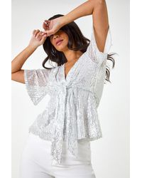 D.u.s.k - Sequin Tie Front V-Neck Top - Lyst