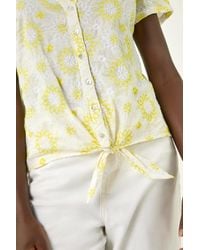Roman - Cotton Broidery Tie Front Blouse - Lyst