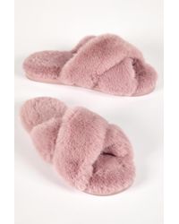 Roman - Cross Over Faux Fur Mule Slipper - Lyst