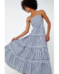 Roman - Sleeveless Stripe Tiered Cotton Maxi Dress - Lyst