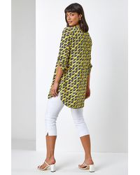 Roman - Abstract 3/4 Sleeve V-Neck Longline Top - Lyst