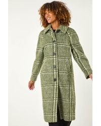Roman - Check Print Brushed Buttoned Coat - Lyst