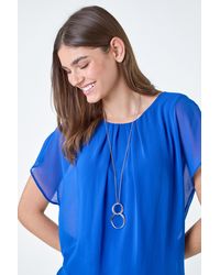 Roman - Chiffon Jersey Blouson Top With Necklace - Lyst