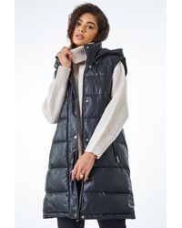 Roman - Faux Leather Longline Quilted Gilet - Lyst